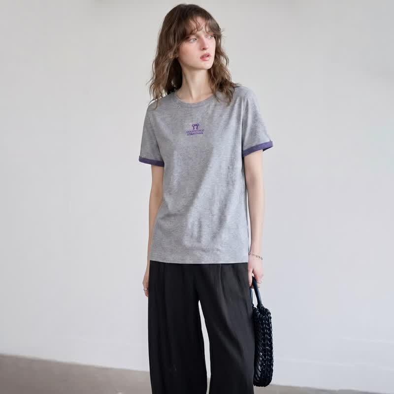 Women's Pure Cotton Contrast Letter Sequin T-shirt