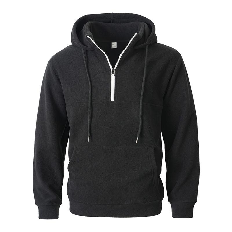 Autumn Winter Men's Thickened Hooded Sweater Stand-up Collar Half-zipper Long-sleeved Casual Comfortable Skin-friendly Breathable Tops Sweatshirt