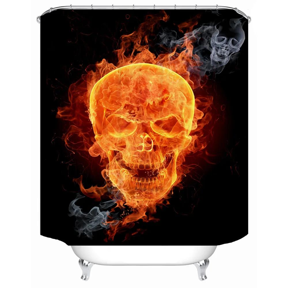 Halloween Shower Curtain 3D Printing Horror Skull Motorcycle Waterproof Bathroom Curtains Bathtub Screen Decor with 12 Pcs Hooks