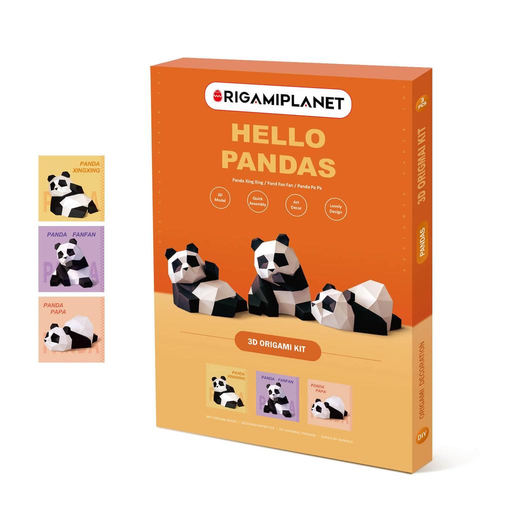 ORIGAMIPLANET Hello Pandas 3D Origami Paper Craft Gift Set Panda 3D Origami Cute Animal Panda Paper Sculpture for Teens DIY Craft Set for Birthday