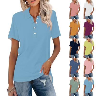 Women Short Sleeve Polo Shirt Classic Collared Button Down Casual Loose Fit Top for Daily Office Wear