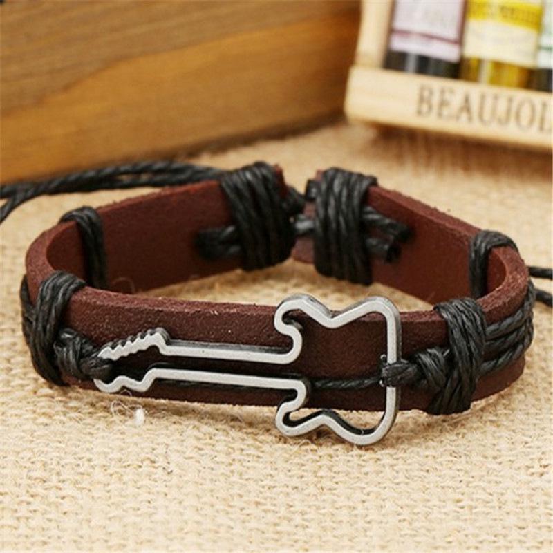 Eco-friendly Zinc Alloy Guitar Jewelry Leather Bracelet чёрный