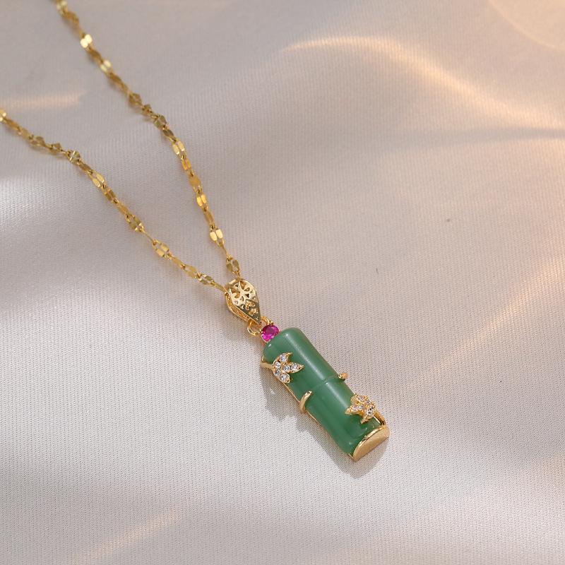 

Женское ожерелье в стиле ретро из изумрудного бамбука - Нишевый дизайн из титановой стали