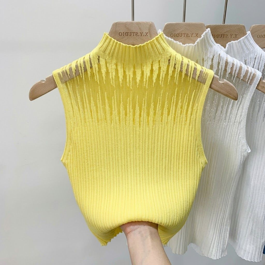Neuer ärmelloser Strickpullover Damen Sommer Dünn High-End Tragen Kragen Eleganter Stil Urlaubs-Freizeit-Oberteil Direkte Lieferung
