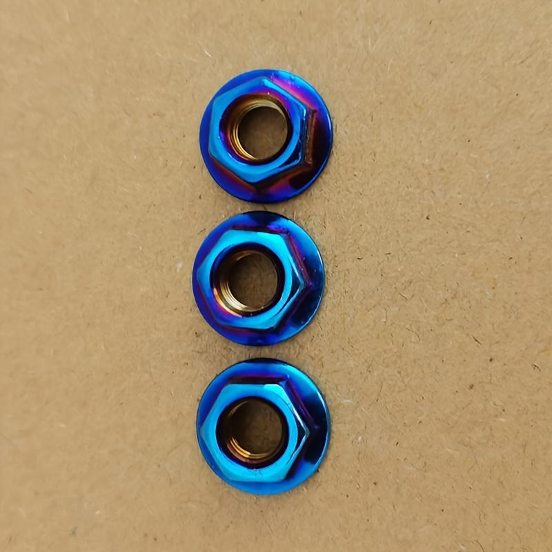 M6 Stainless Steel Hex Nuts, Flanged Locknut, Partially Threaded, for Motorcycle and Electric Vehicle Modification, Blue and Yellow Design