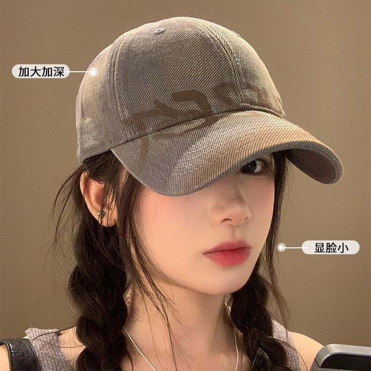 American Retro Letter Gray Baseball Cap Women's Wide Brim Big Face Showing Face Small Cap Versatile Big Head Circumference Hat