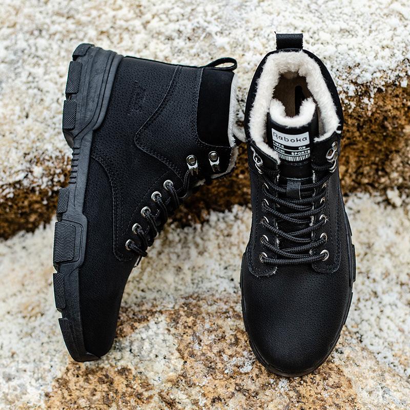 Martin Boots Men's High-top British Style Korean Version Tooling Trendy Shoes Warm Middle-top Shoes Men's Winter Velvet Snow Boots Men