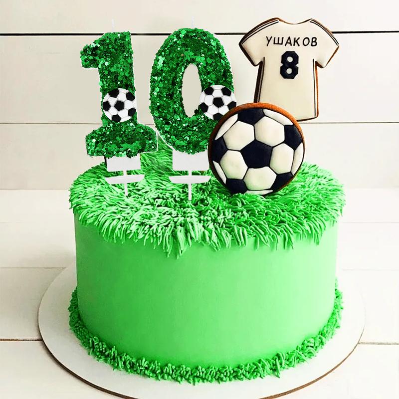 Football Party Cake Candles Green Sparkle 0-9 Numbers Cake Topper Children's Soccer Sports Birthday Party Decoration Supplies