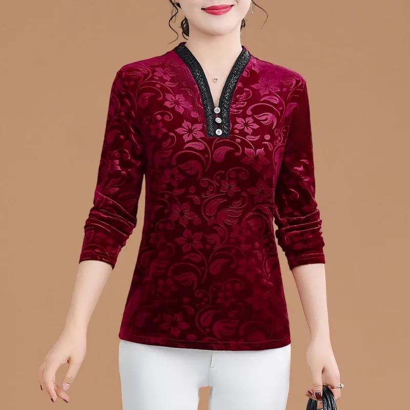Autumn Fashion Style Bottoming Shirt New Fashion Age-reducing Long-sleeved Top for Middle-aged and Elderly Women
