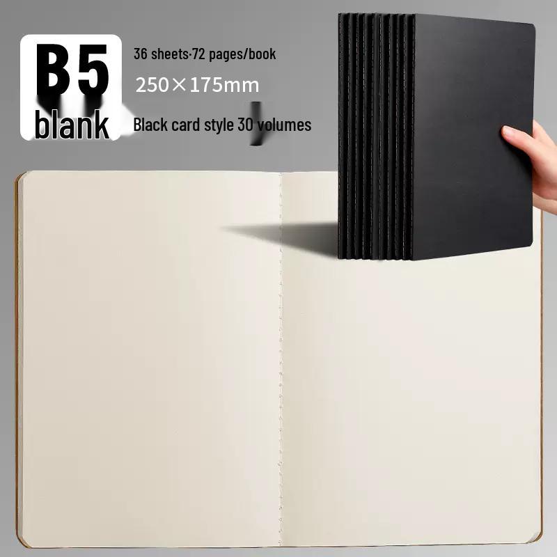 100-Page A5/B5 Black Cowhide Notebook for College Students