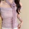 Fashion Floral Chiffon Scarf Removable Flower Soft Long Skinny Scarf Elegant DIY Tie Neckerchief Spring Summer