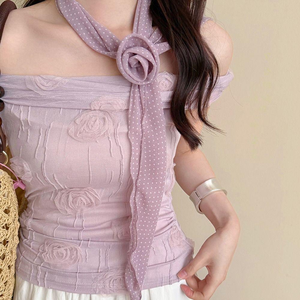 Fashion Floral Chiffon Scarf Removable Flower Soft Long Skinny Scarf Elegant DIY Tie Neckerchief Spring Summer