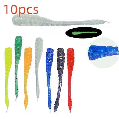 10pcs/Pack Micro Worm Baits Silicone Larva Wobblers Rubber Shrimp Artificial Swimbait Lifelike Simulation Fishing Lure 45mm 0.4g