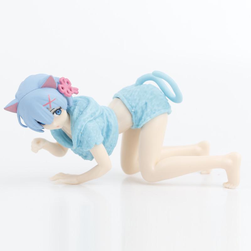2pcs Anime Re:Life in A Different World From Zero Rem Ram Kawaii Cat Action Figures Model Doll Collection Toy Gift