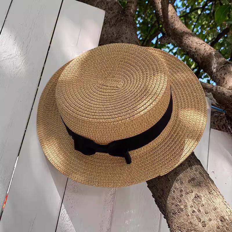 Women's Sun Hat - Vintage English Style Bowknot Flat Top Visor - Perfect for Beach & Sun Protection