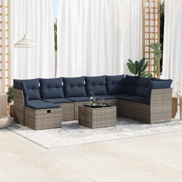 VidaXL Garden Lounge Set 9 Pcs with Grey Cushions Wicker 3325347