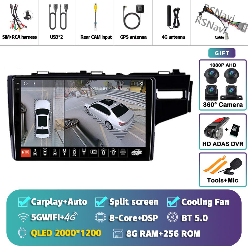 Android 14 Carplay Auto For Honda Jazz Fit 2014 - 2015 Car Radio Player Multimedia Stereo 360 Camera Navigation Video AI Voice