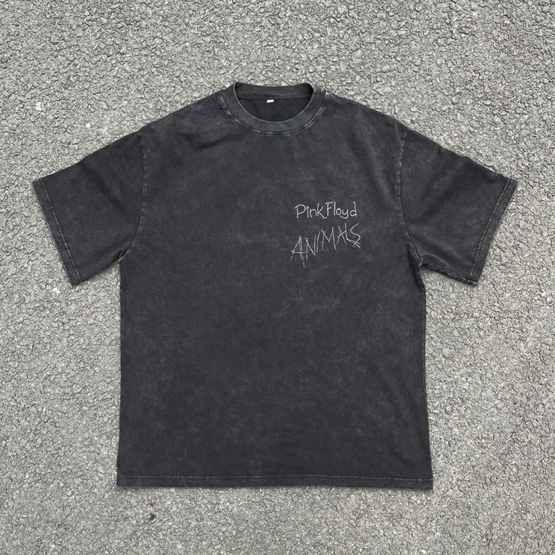 

Overseas Order Tail Goods ~ Label Cutting Withdraw Export American Oversize Distressed Short Sleeve T-Shirt Men and Women 100% Cotton Coat Washed Black S