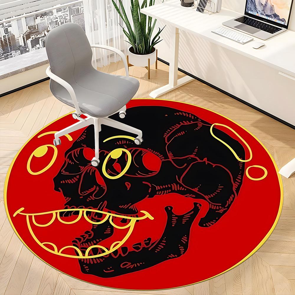 1pc Skull, Red Circle Carpet, Round Non Slip Durable Large Size Office Carpet, Suitable for Office