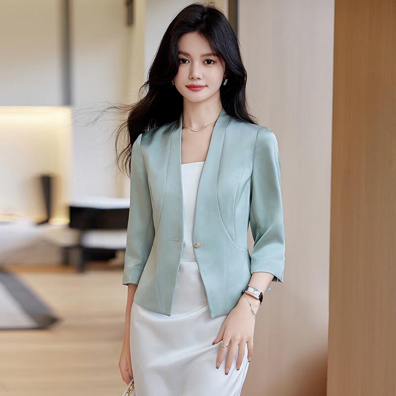 Teluoman Women's Petite Acetate Satin Blazer & Dress Set