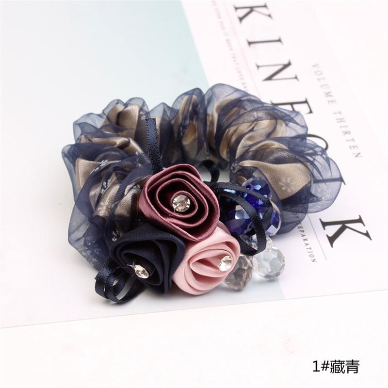 Korean Elegant Flower Scrunchies Women Girls Elastic Hair Rubber Bands Accessories Tie Hair Ring Rope Ponytail Holder Headdress