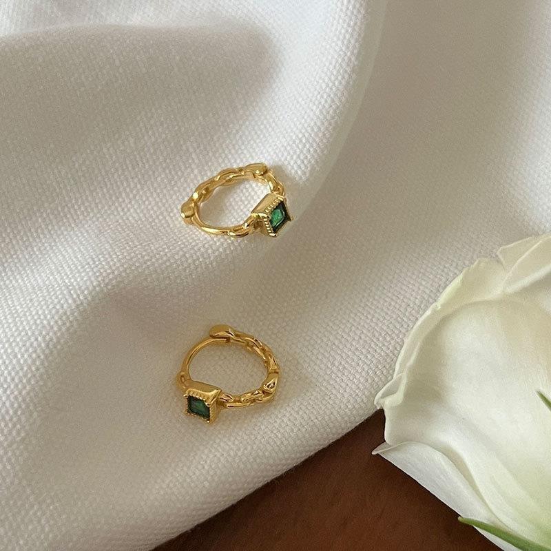 Fine Jewelry Earrings 18K Gold Plated Hypoallergenic Green 5A Cubic Zirconia S925 Sterling Silver Hoop Earrings for Women Girl
