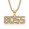 New Hip-Hop Jewelry Titanium Steel Gold-Plated Diamond-Encrusted BOSS Letter Pendant Necklace