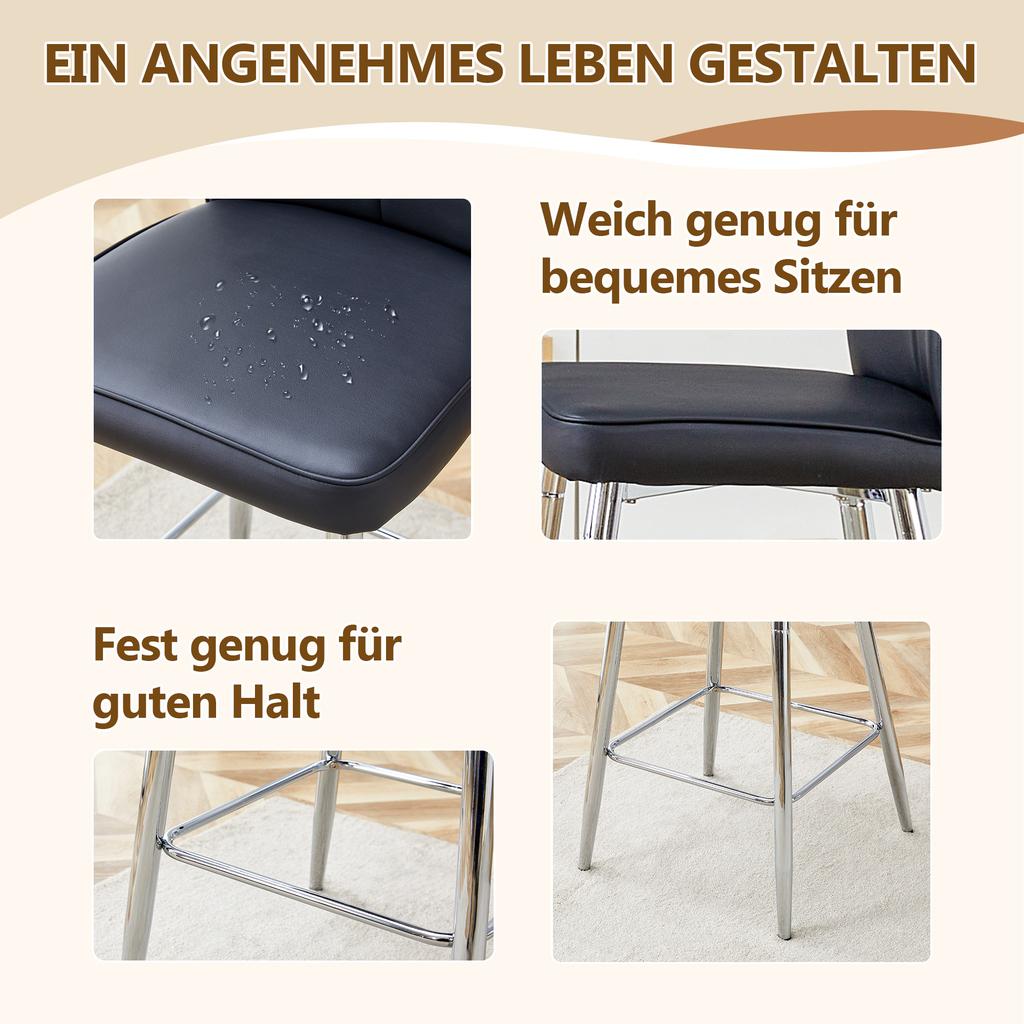101cm High Black PU Material Bar Stool Two-Piece Set: Ergonomic Backrest, Comfortable and Stylish