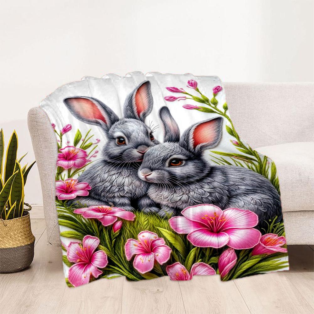 Easter Bunny With Flowers Blanket,Suitable for sofas, offices, travel, living rooms, gift for friends and family,Suitable for all seasons.