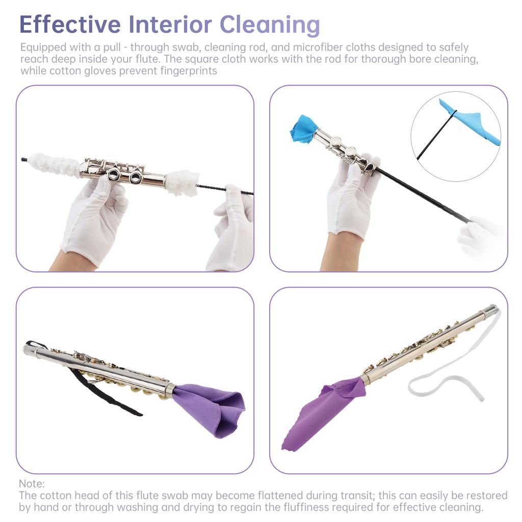 32 Stück Komplettes Flötenreinigungs- und Wartungsset mit Reinigungsstab, Bürste, Tuch, Stopfen, Polster, Aufbewahrungskoffer, Alles-in-einem Flötenpflegewerkzeug