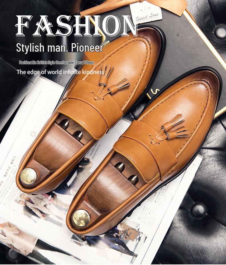 Lightweight Men's Plus Size Tassel Brogue Slip-On Leather Shoes - Bestseller Casuals Model 7263.