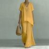 Women's Loose Fit Two-Piece Tracksuit Short Sleeve V Neck Top High Waist Wide Leg Pants