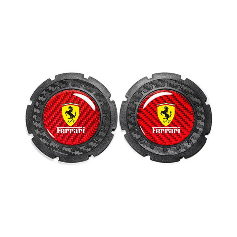 2PCS Carbon Fiber Car Water Cup Non-Slip Pad Coaster For Ferrari Roma 488 Spider SF90 LaFerrari Portofino F8 Styling Accessories MQ5