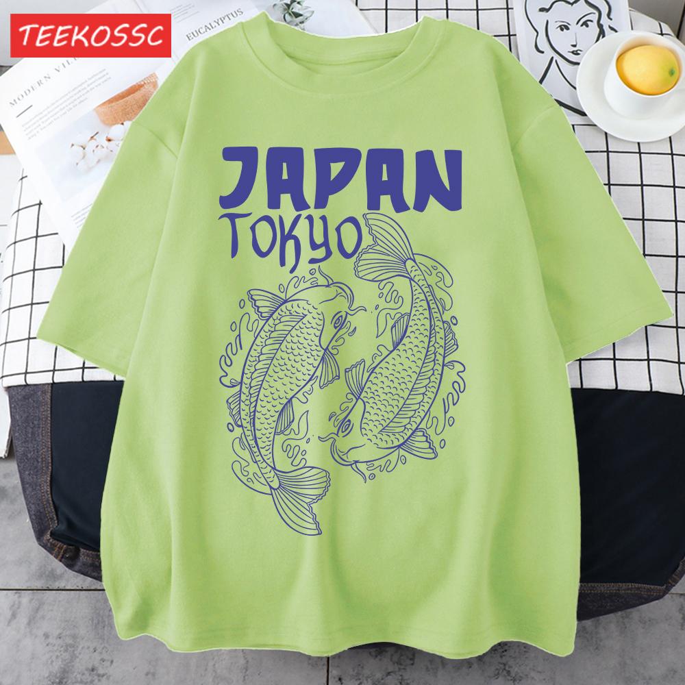 Japan Tokyo Harajuku Koi Print T Shirts Men Summer Cotton TShirt Hip Hop Loose Streetwear Unisex AllMatch Casual Clothing