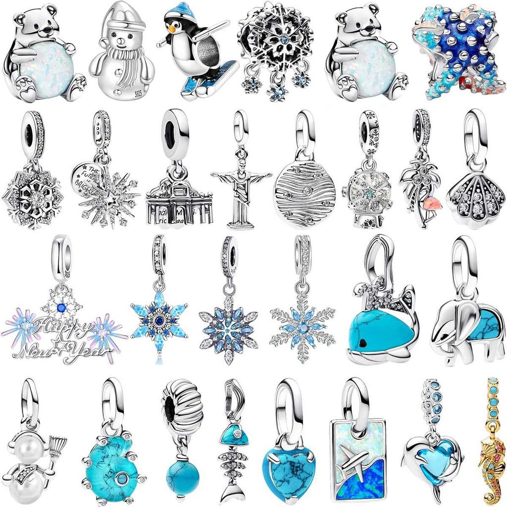 Classics Copper Skiing Penguin Charms Fit Original Bracelets Necklaces Geometric Snowflake Beads Jewelry Diy Gift