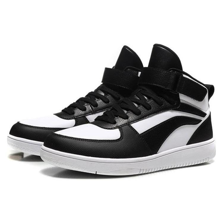 Li Ning Knight Mid Top Skateboard Shoes Men's Black White AGCM163-6