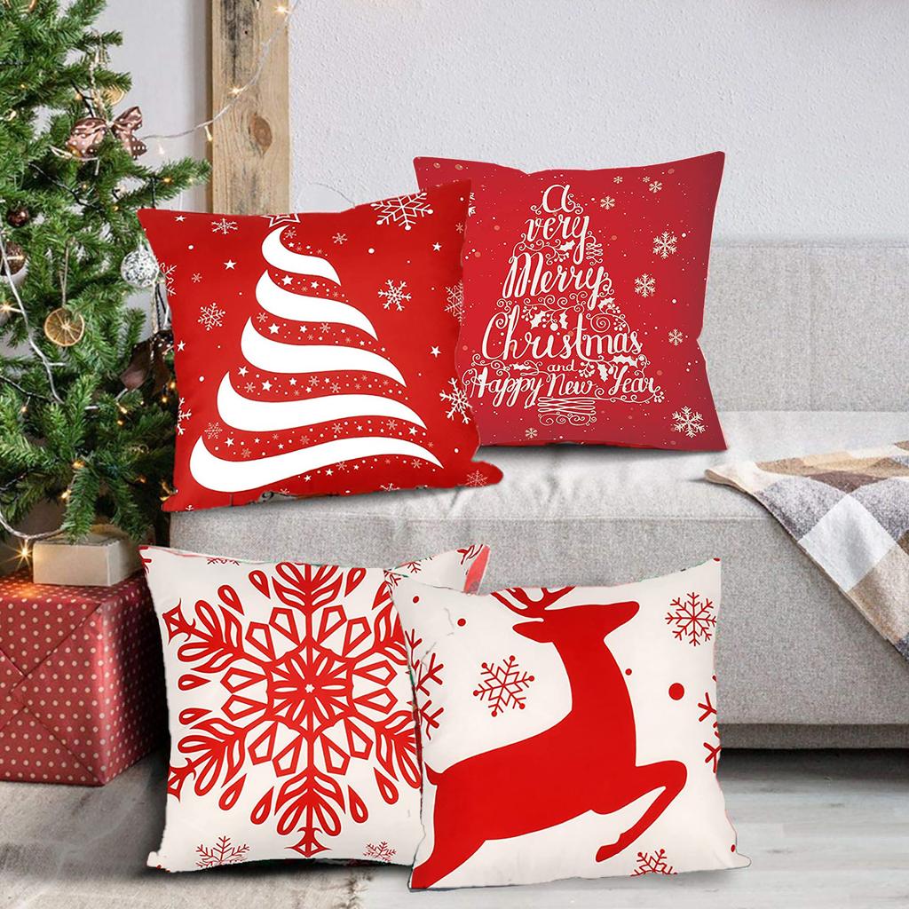 4PCS Christmas  Covers  Cases Santa 18 X 18 Inch Deer Decorative  Cases