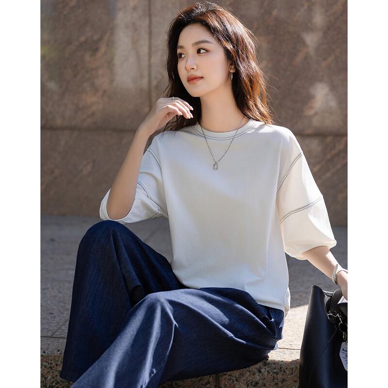 Demana Women's Color-Block Lantern Sleeve T-Shirt