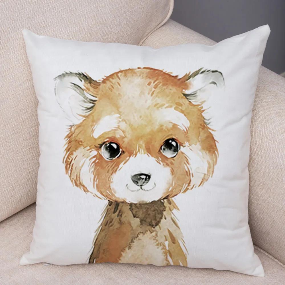 Watercolor Cute Animal Cushion Cover Sofa Home Decor Zebra Giraffe Hippo Monkey Lion Fox