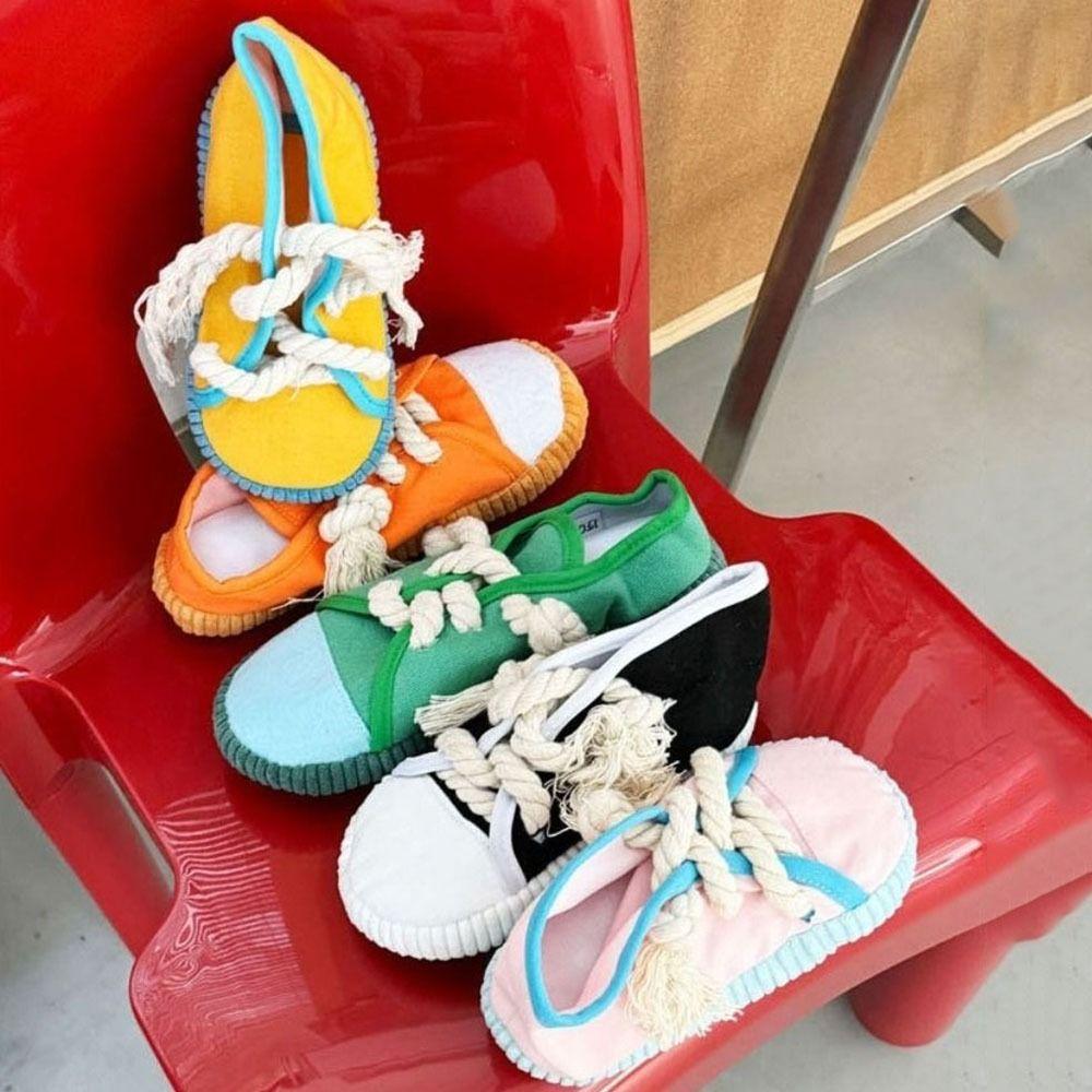 Shoe Shaped Dog Chewing Toy Clean Teeth Pet Cotton Rope Slippers Squeaky Dog Toy  Reduce Anxiety