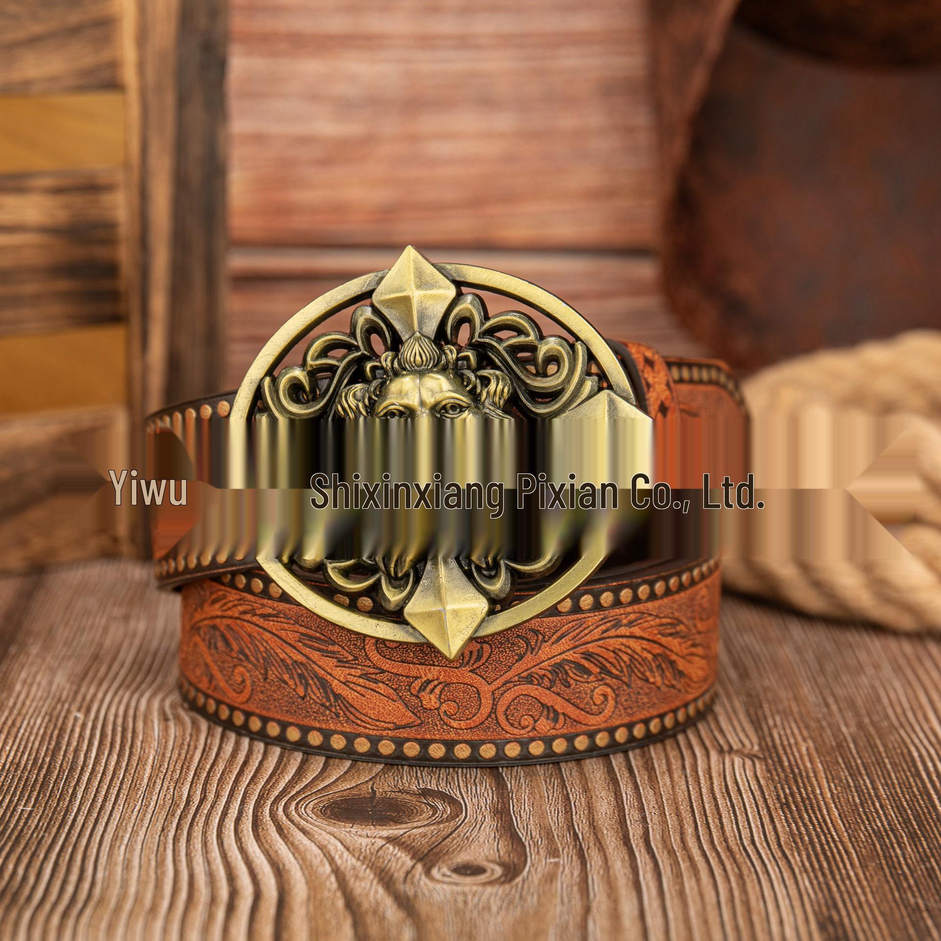 Ретро овальная пряжка со львом, ремень из тисненой ПУ-кожи - Унисекс 120cm жёлтый