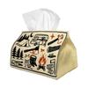 2D Flat 1pc Tissue Box, Retro Graphic Camping, - Minimalist Design, Outdoor Tent Fire Nature, Suitable for Office Desks, Elegant Home And Car Decor, E
