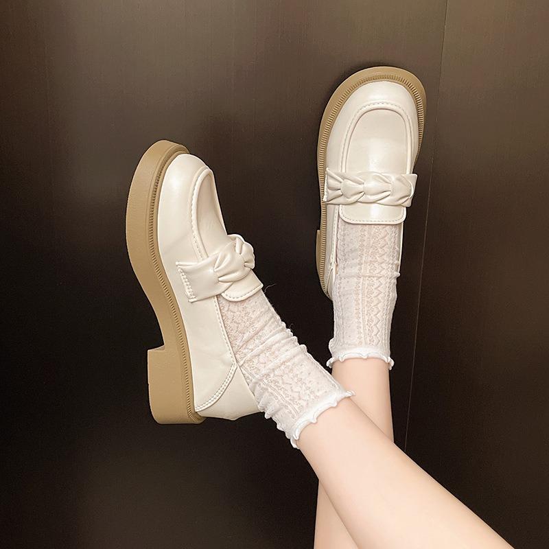 British small leather shoes women's autumn new shallow single shoes women's middle heel comfortable one-pedal casual women