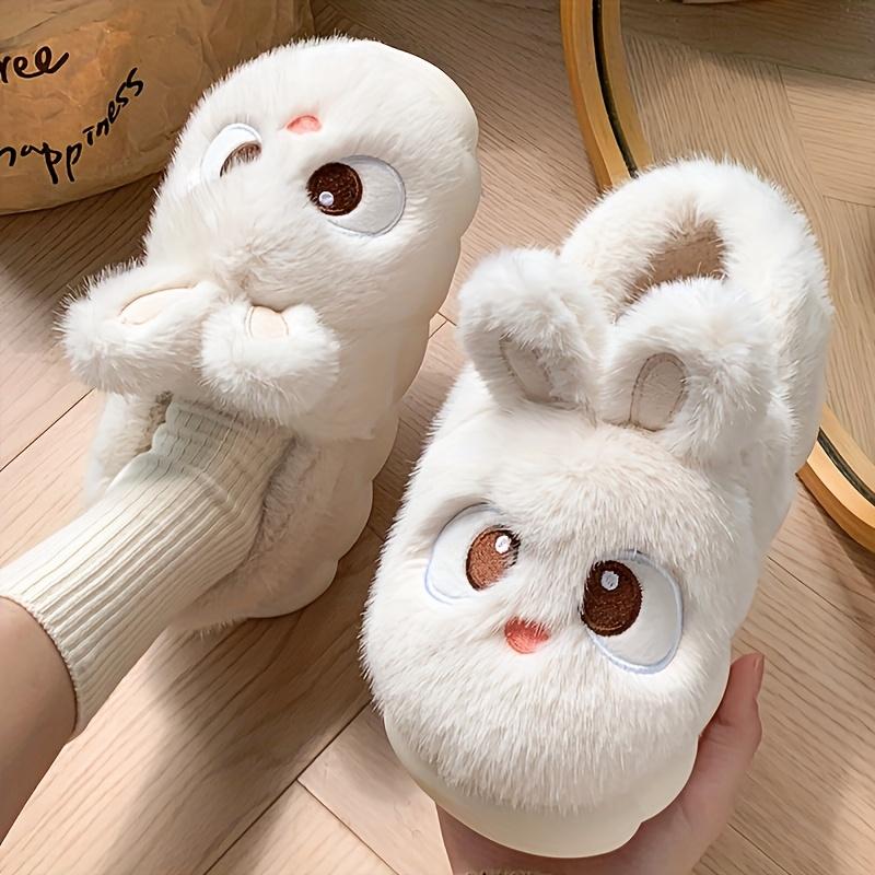 Cute Bunny Slippers Soft Plush Women's Bunny Slippers Big Eyes Cozy Cartoon Home Shoes Indoor/Outdoor Winter Boots