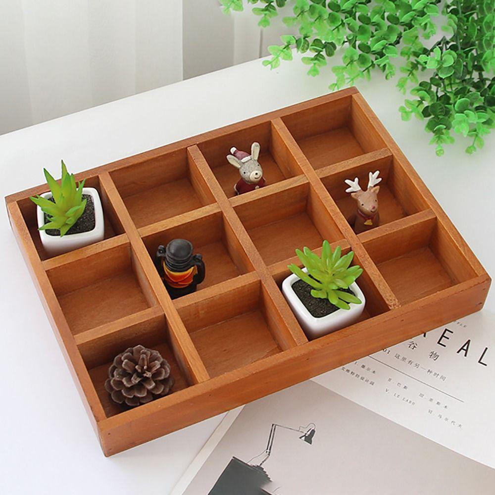 Wood Storage Box Multi-grids Bonsai Holder High Quality Desktop Sundries Organizer