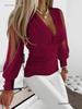 Autumn V-Neck Long Sleeve Women's Fashion Solid Color Blouse