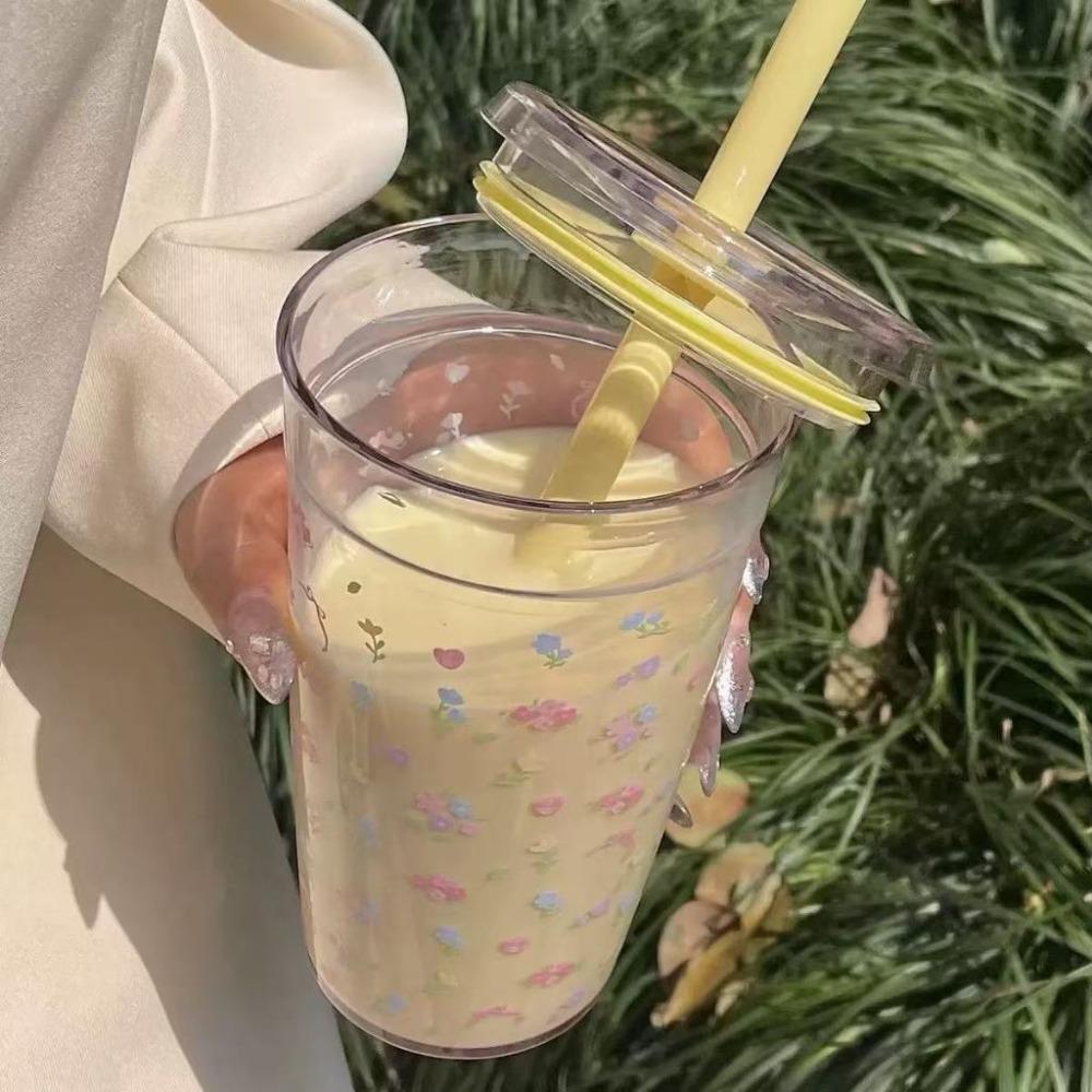 Reusable Milk Tea Straw Cup Transparent Drinking Cup Fashion High-value Coffee Cup  Home