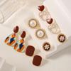 Women Boho All Match Love Heart Pearl Resin Geometry Ear Stud Earring Set