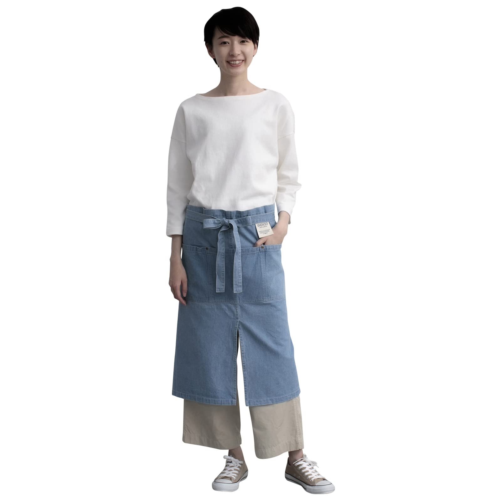 

COCOWALK Фартук с разрезом, длиной до колена, для мужчин и большой завязкой, синий, 70 см, унисекс, женский, для улицы, сделай сам, для работы, кафе, садоводства, карманы, спереди, синий