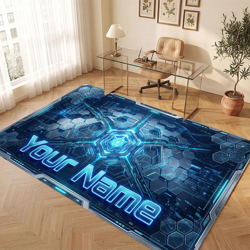 Abstract Geometric Theme Crystal Velvet Floor Rug Personalized Custom Name Text Warm Carpet Home Decoration